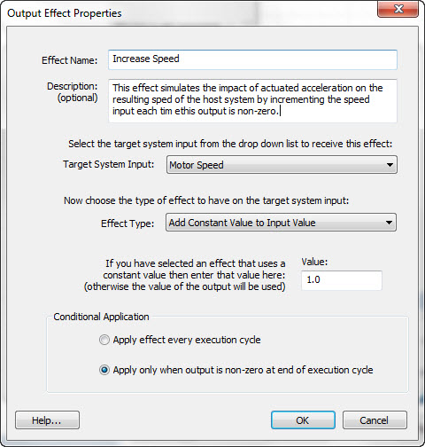 ai builder output effects properties dialog